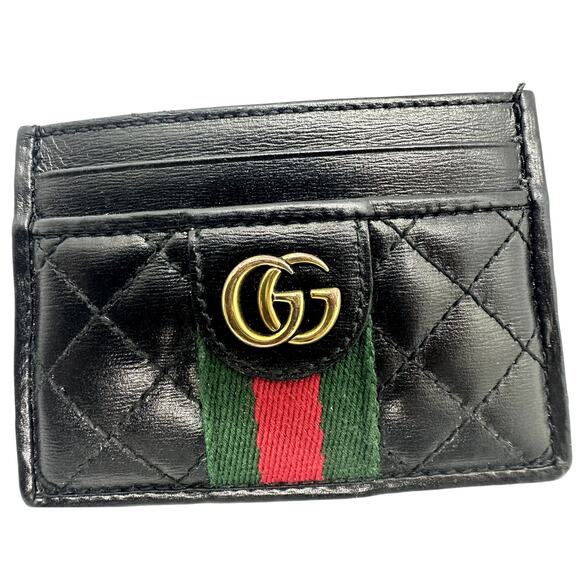 Gucci RARE Black Quilted Leather GG Marmont Card Holder w/ Cert. of Auth, No Box - Picture 1 of 14